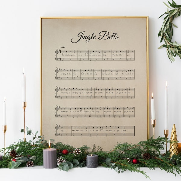 Jingle Bells, christmas hymn, aged antique sheet music, vintage carol, piano music sheet, wall art, printable, INSTANT DOWNLOAD