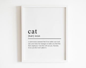 Cat lover gift, Cat definition print, Cat decor, Cat sign, Gifts for cat lovers, printable, Instant Download