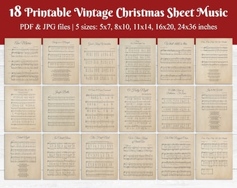 18 digital vintage christmas sheet music, BUNDLE, christmas songs, old sheet music, christmas carols, sheet music hymn, INSTANT DOWNLOAD