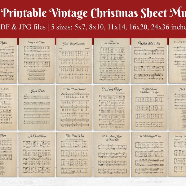 18 digital vintage christmas sheet music, BUNDLE, christmas songs, old sheet music, christmas carols, sheet music hymn, INSTANT DOWNLOAD