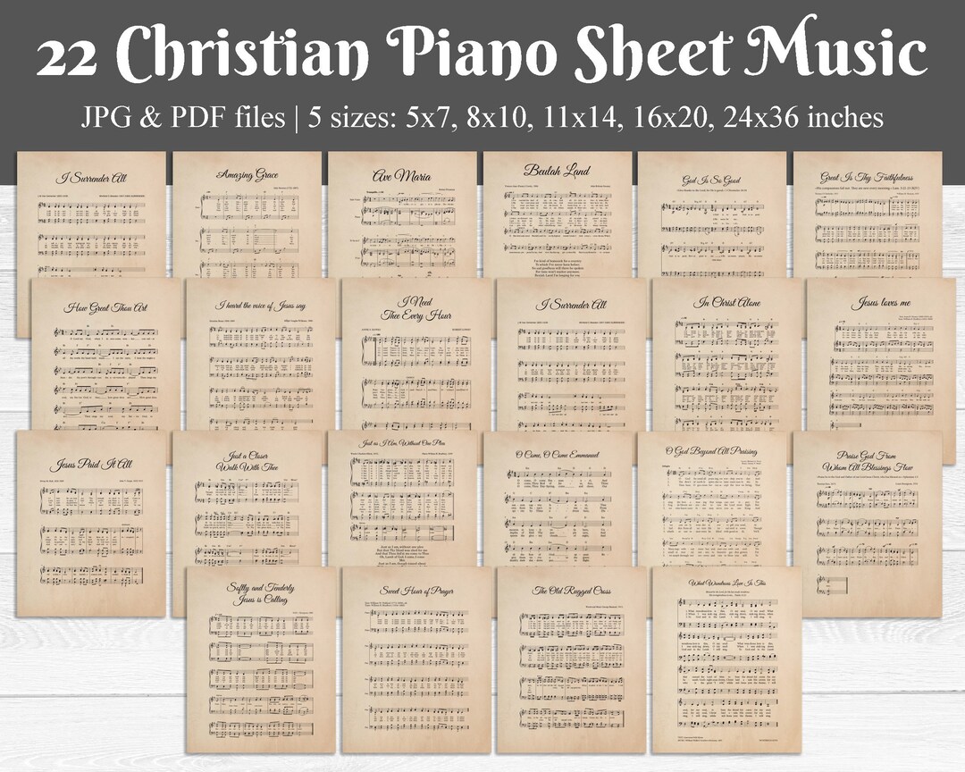Music Notes With Scriptures Bible Verse Wall Art Decor, BUNDLE, Vintage, Piano Music Sheet, Yellow ...