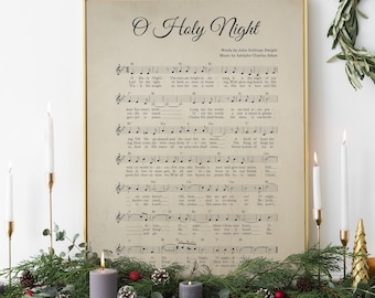 O Holy Night, christmas hymn, aged antique sheet music, vintage carol, piano music sheet, wall art, printable, INSTANT DOWNLOAD