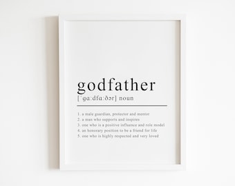 godfather gift, godfather definition print, godfather fathers day gifts ideas, from godson, from goddaughter, printable, Instant Download