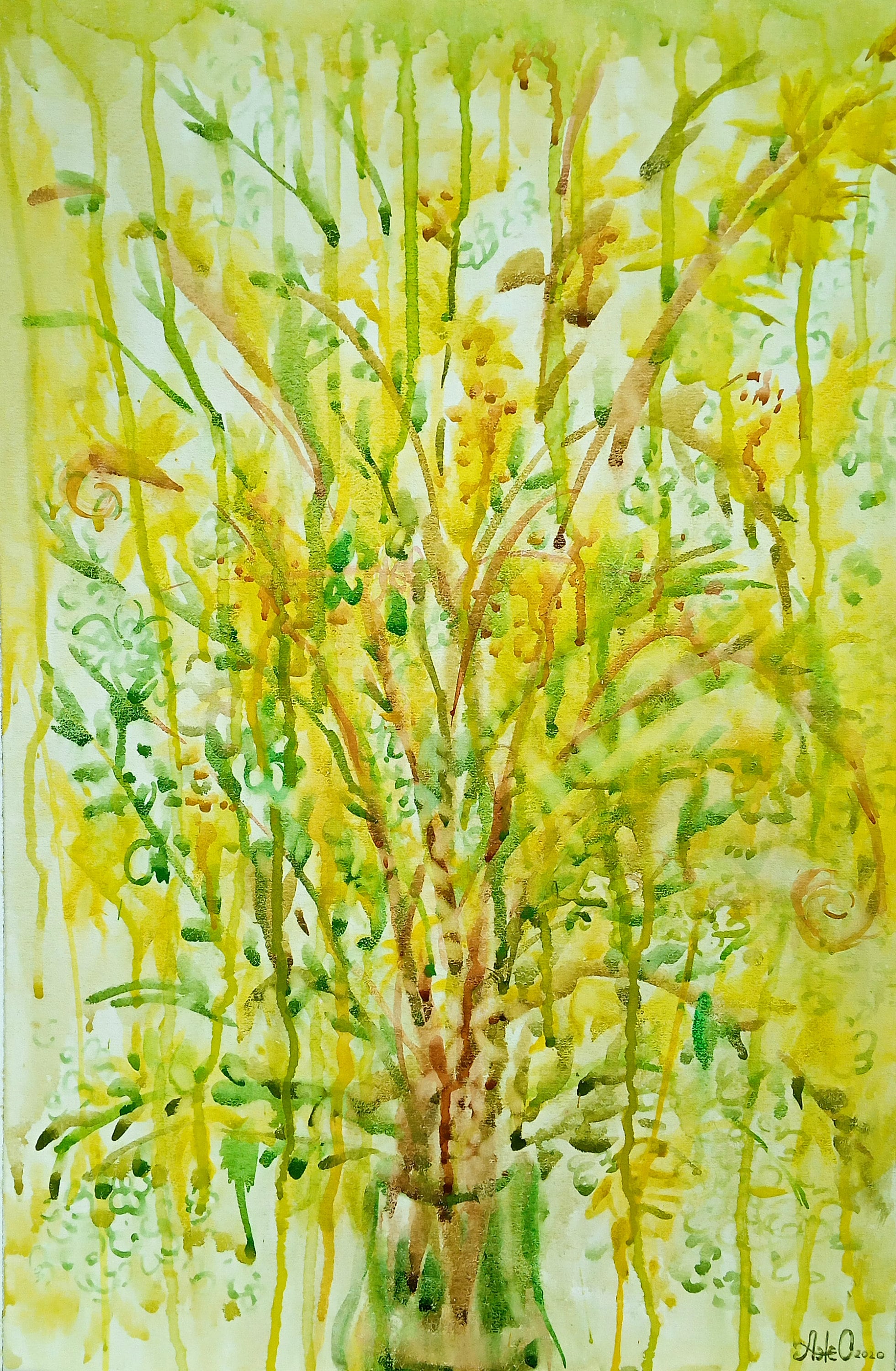 Abstract Yellow Flowers Painting Original Art Watercolor Etsy