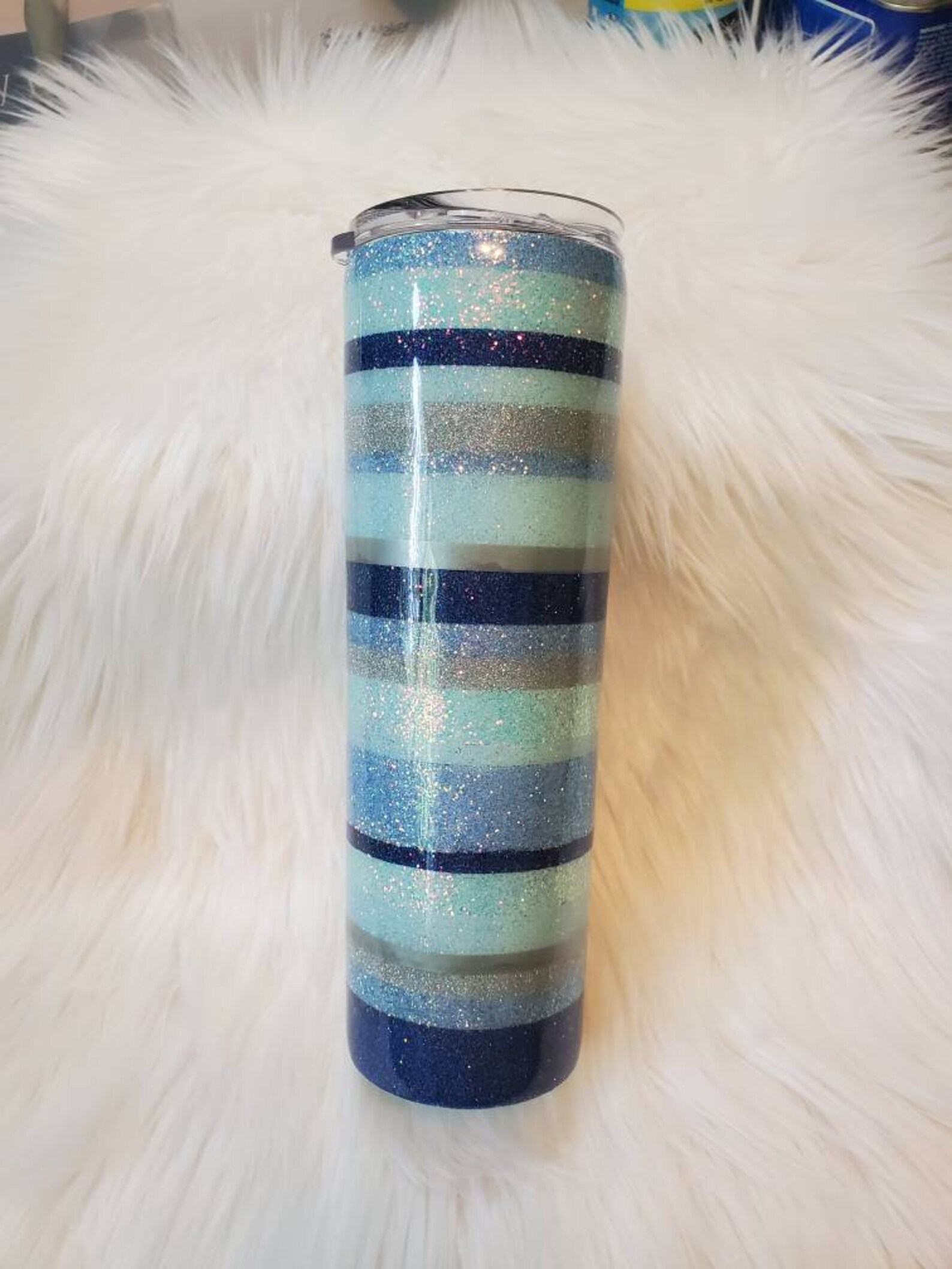 Striped Glitter Tumbler in Blue Etsy
