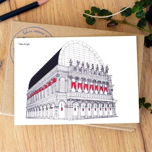 Opéra de Lyon - Poster oder Karte - Illustration made in Lyon - Französische Architektur - Dekoration Wohnzimmer Büro Schlafzimmer - Frankreich - Handgemacht