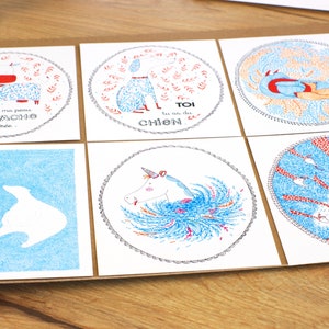Lot de 6 cartes postales au choix - A choisir dans la boutique - Ours vache chien girafe renard licorne lapin lama dinosaures oiseaux Lyon
