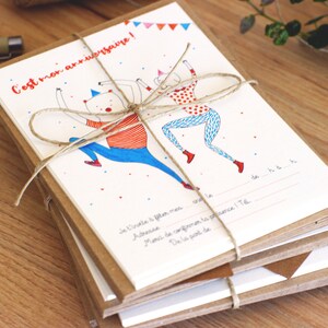 Lot 6 cartes invitations anniversaire enfant - Boum - Fête - Party - Surprise - Fille ou Garçons - Dessiné et imprimé en France - Qualité
