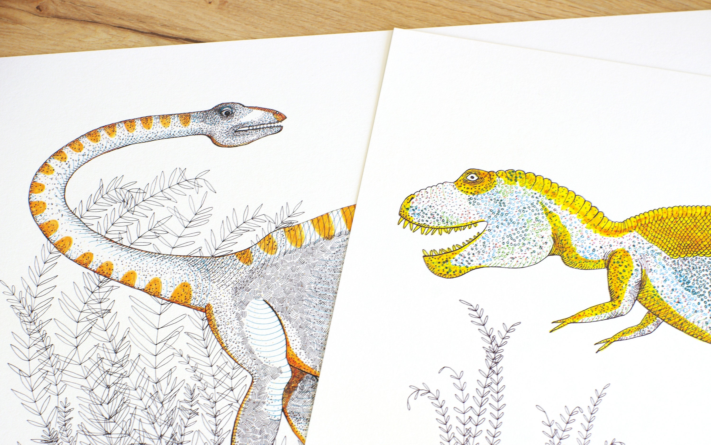 Lot de Deux Affiches Dinosaure Diplodocus + Tyrannosaure - T-Rex Décoration Chambre Enfant Made in F