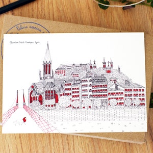 Illustrierte alte Karte oder Poster von Lyon - Viertel Saint-Georges - Illustration - Wohnzimmerdekoration - Souvenir Frankreich - Künstlerisch - Fourvière