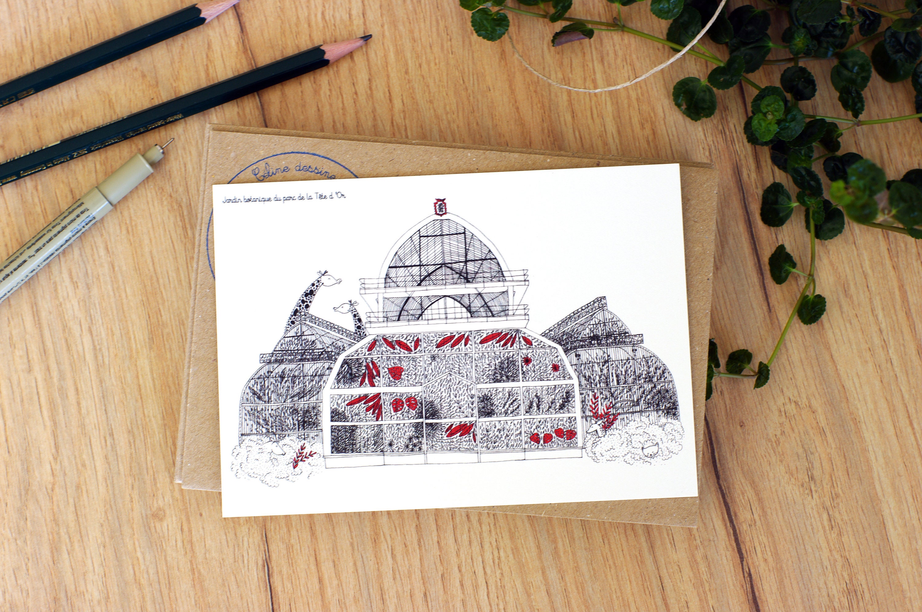 Affiche Lyon - Parc Tête d'or ou Carte Grande Serre Jardin Botanique Animaux Girafe, Chat Des Sables