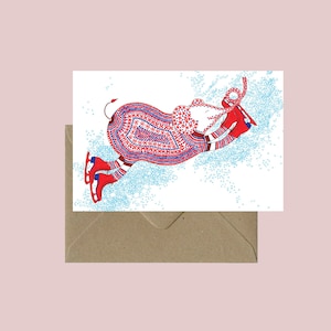 Carte postale éléphant qui patine - Hiver joyeux