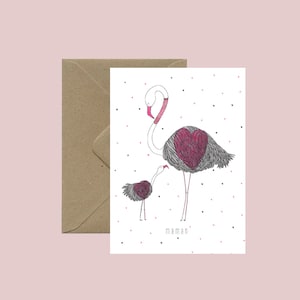 Carte anniversaire maman ou fête des mères originale flamand rose coeur amour made in Lyon