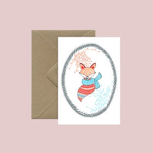 Carte de voeux Renard + enveloppe - Ambiance hivernale - Meilleurs voeux - Bonne année - Noël - Hiver - Fait à Lyon France - Dessiné main