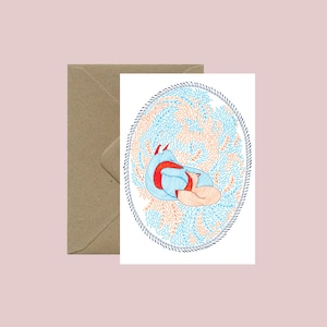 Carte de Naissance avec maman renarde et son bébé + enveloppe - Nouveau-né - Animaux - Fox - Douceur - Joie - Fabriqué en France - Lyon Art