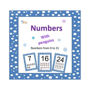 Printable Numbers Posters, Penguin Theme, Classroom Bulletin Board