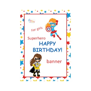 Printable Happy Birthday Girl Banner, Custom Superhero Party Garland, Reusable Party Banner
