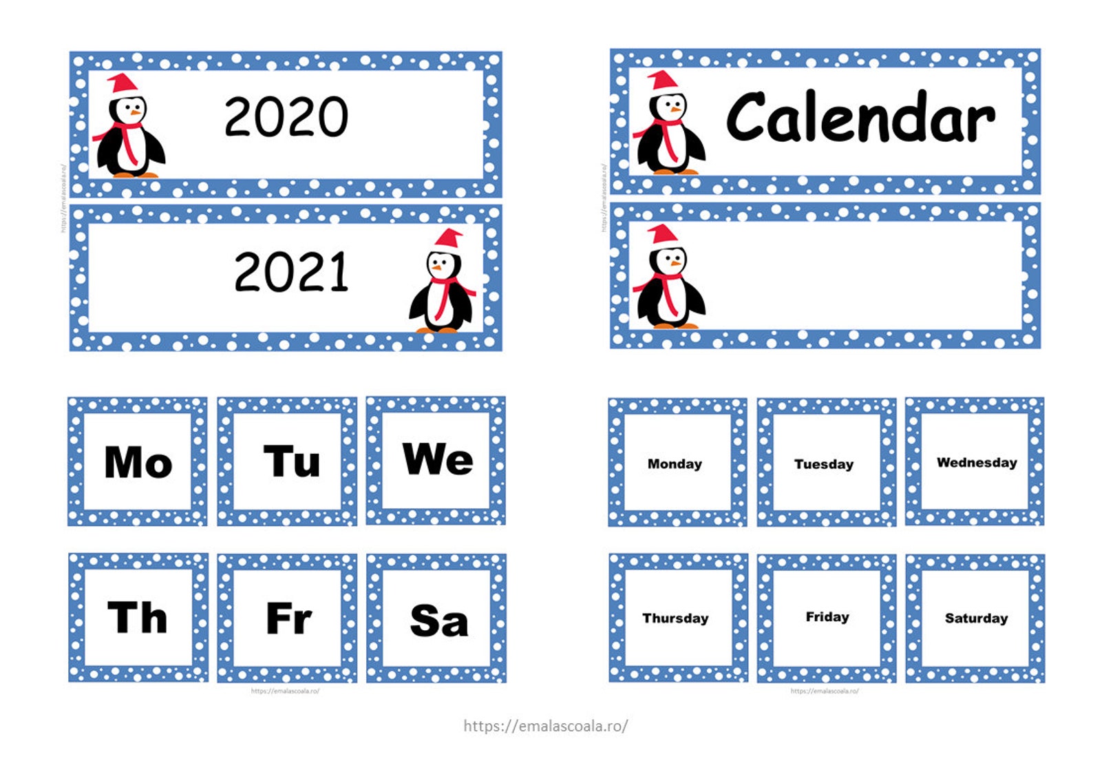 Penguin Theme Calendar for Kids, Printable Classroom Calendar, Digital ...