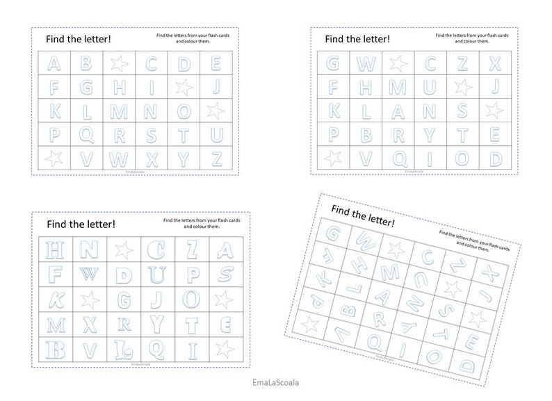Printable Alphabet Game Letters Flash Cards and Worksheets Etsy