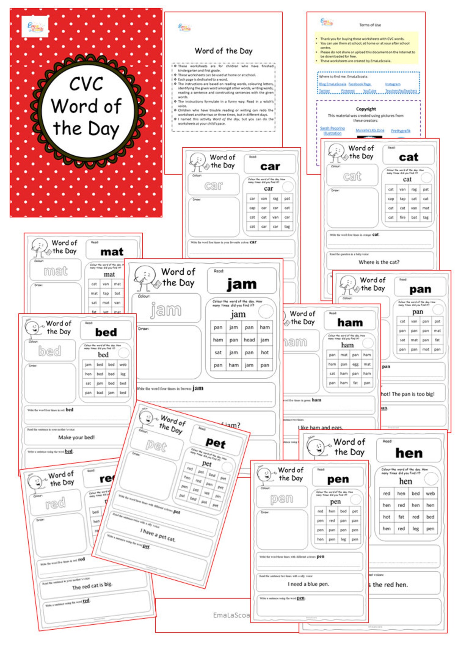 CVC Words Worksheets One Word A Day Practice Etsy CVC Words Worksheets One Word A Day Practice Etsy