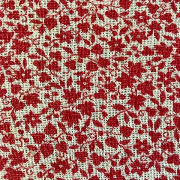 Vintage Cloth Flour Sack, Quilting Fabric, Red Floral Print Fabric, Feed Sack Material, Farmhouse Print, 1940’s Fabric