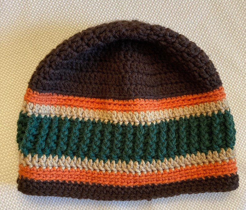 The Green Stripe Beanie, Stocking Cap, Toque, Winter Hat, Handmade
