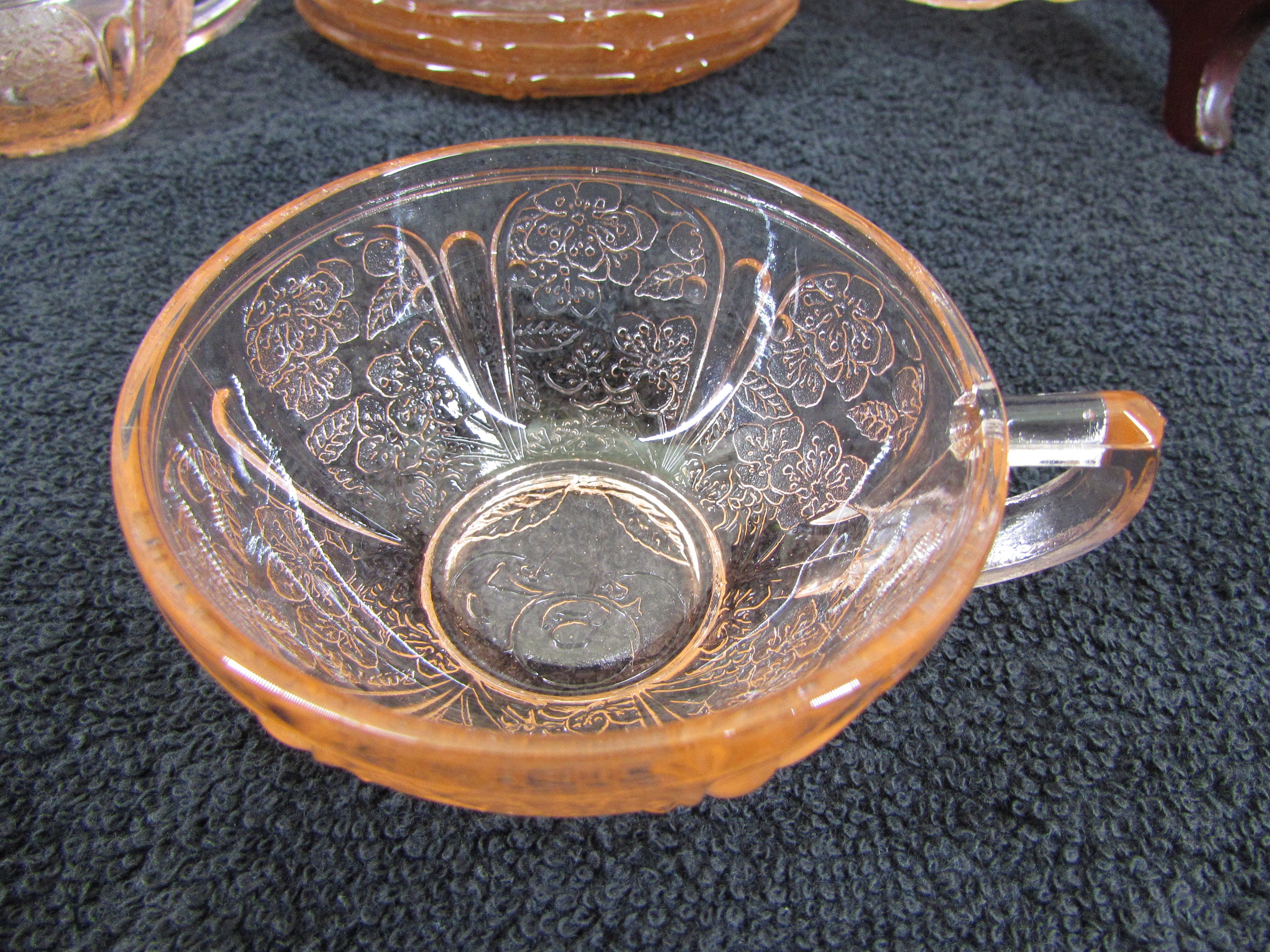 pink depression glass cherry blossom child's tea/coffee set