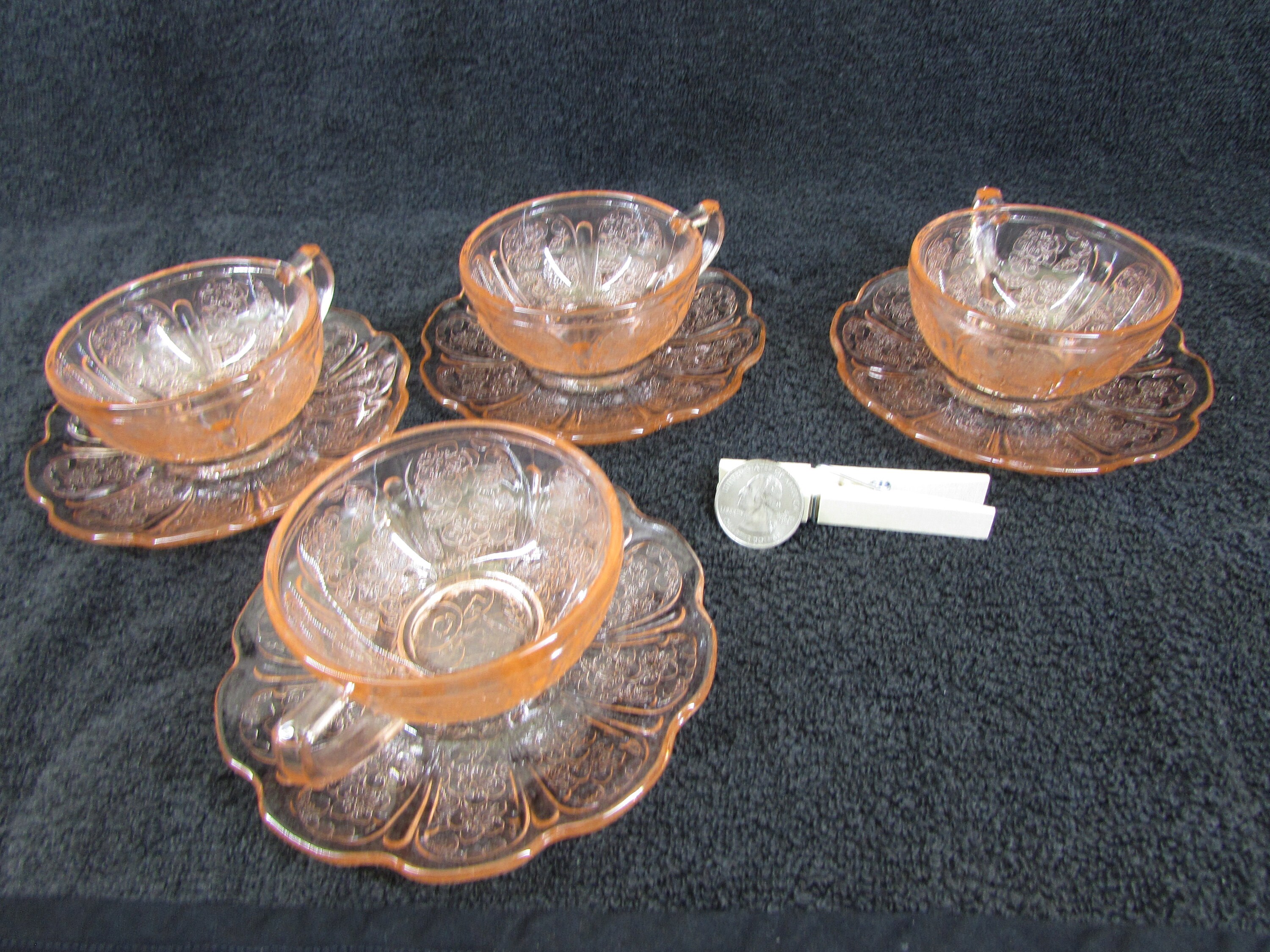 pink depression glass cherry blossom child's tea/coffee set
