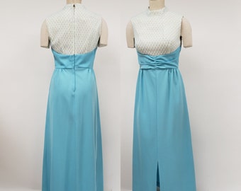 1960s - 70s vintage maxi dress size S M 28" waist - Vintage formal dress - robins egg blue - MOD - Retro clothing S M