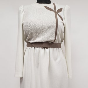 1980s Leslie Faye Knit Dress: Winter White Long Sleeve, Size 12