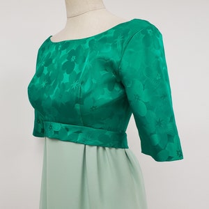 60s Vintage Maxi Dress: Green Floral Tiki Formal Gown, Size Small