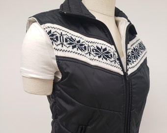 70s vintage puffer vest size Small - Retro ski vest - Little Lisa Ltd. winter vest size S Black and White puffer vest