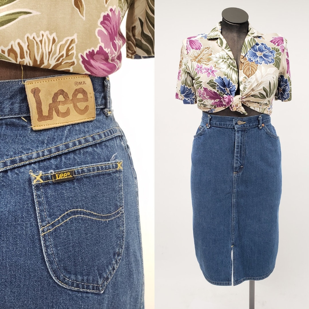 Vintage Denim Skirt 70s 80s Lee Riders Jean Skirt Midi Etsy