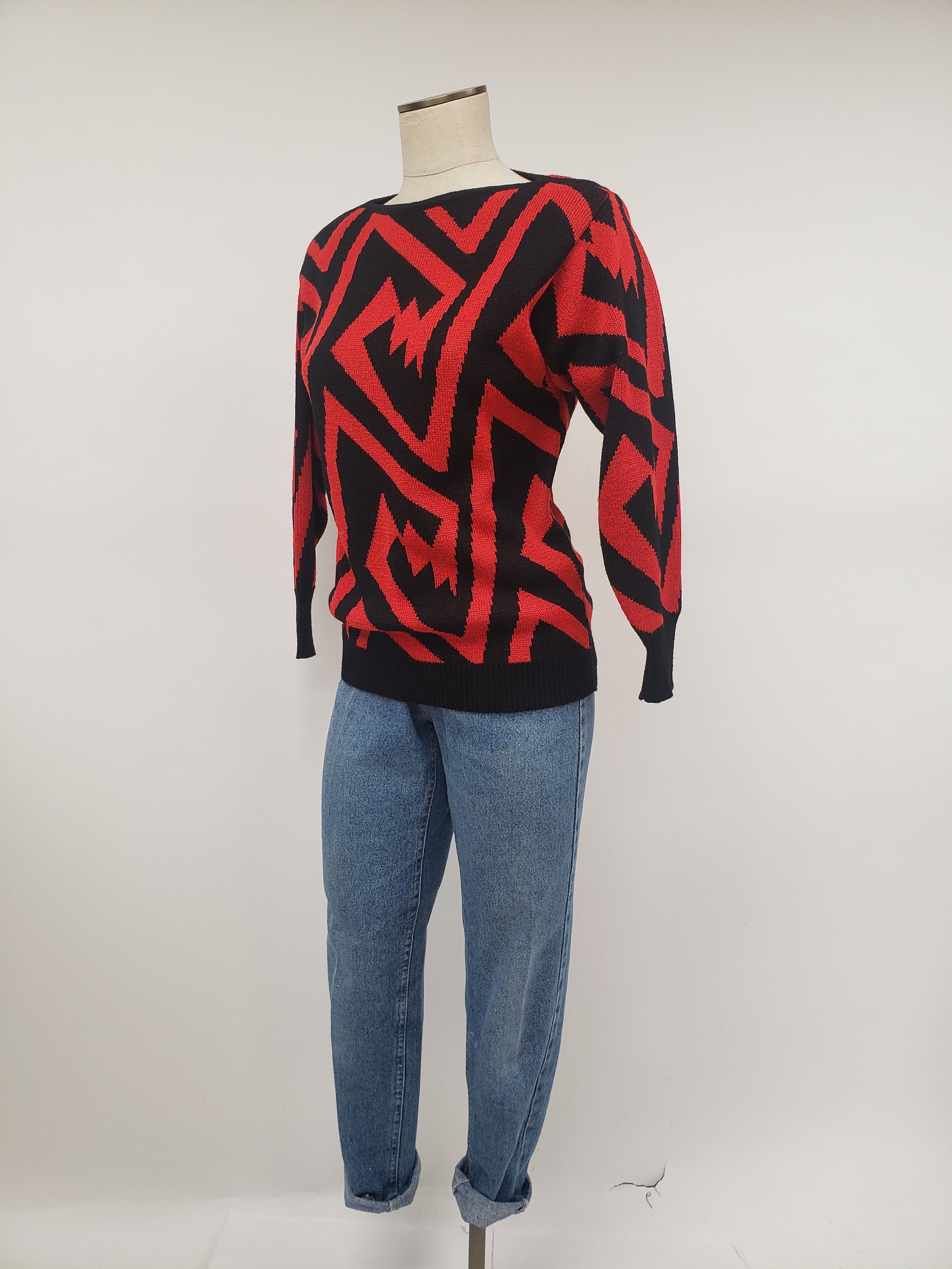 1980s Vintage sweater Small - Vivanti Sweater size S - Abstract print - quality knit sweater