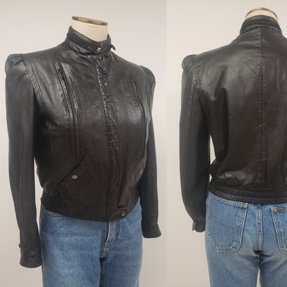 Cleaned Leather - 70s 80s vintage black leather ja