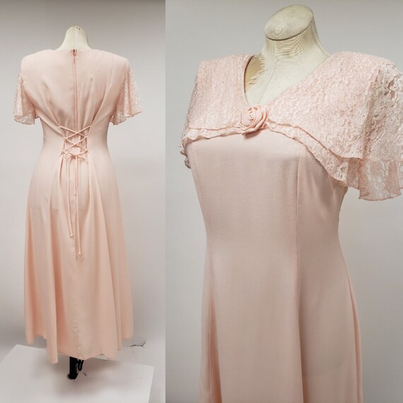 90s vintage midi dress L 13/14 Pastel Pink dress -