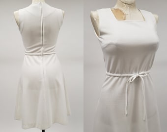 70s vintage day dress M - white vintage dress Size 8 - 1970s vintage dress M - summer dress 8