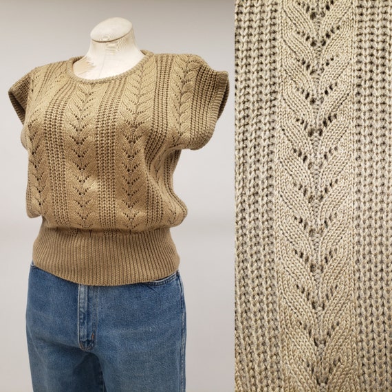 70s 80s Vintage Short Sleeve Sweater Size Large Crop - Etsy