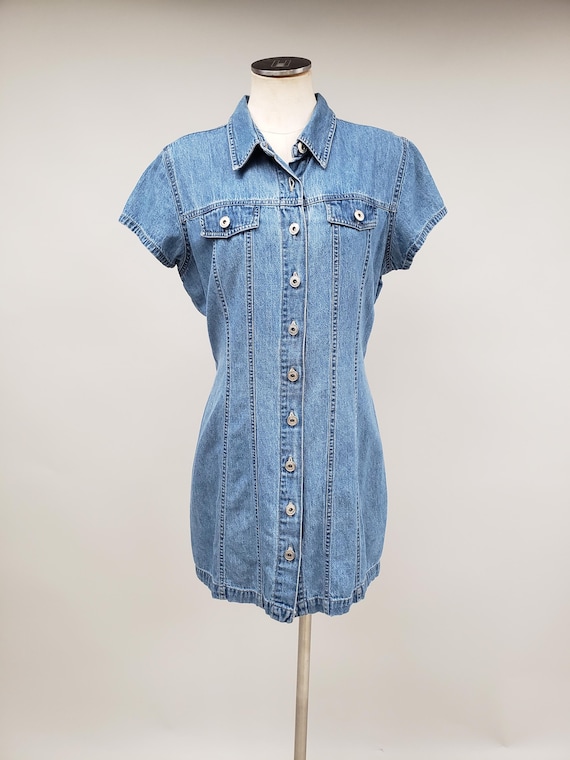 jeans under dresses 2000s Vintage 90s Denim Teacher Dress with Angel Applique  Shopexile