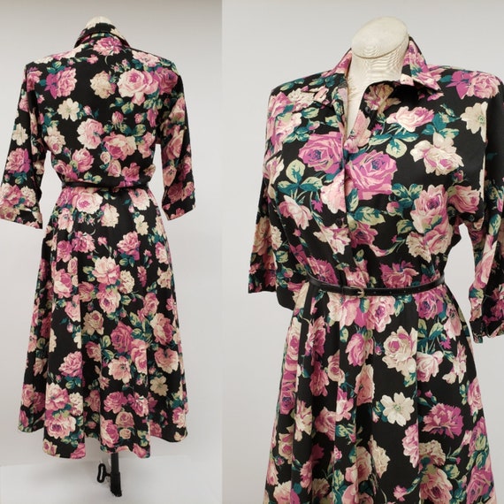 Beautiful rose print vintage dress - 80s - 90s vi… - image 1