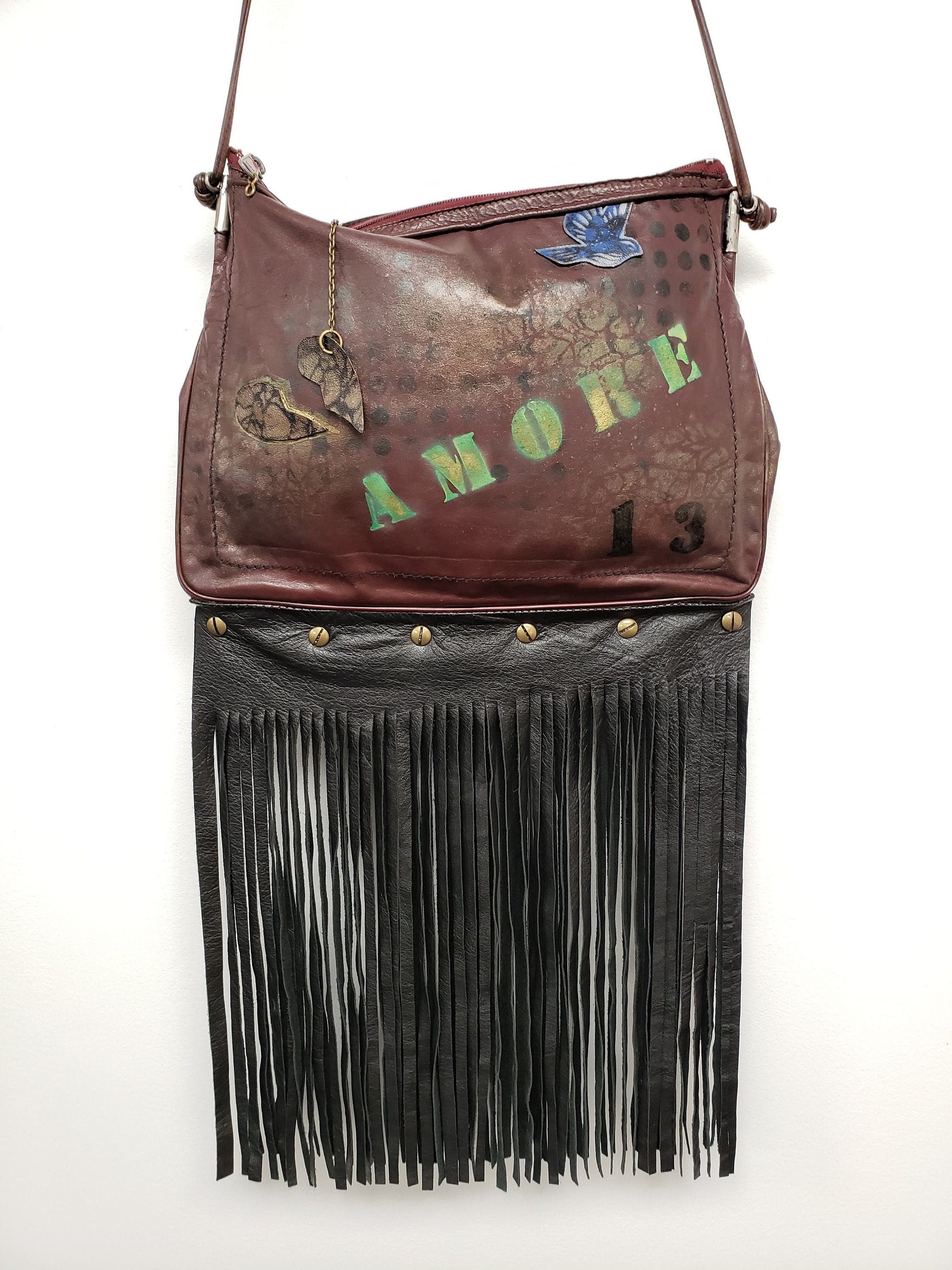 Vintage Louis Vuitton Upcycled Messinger Bag with Fringe for Sale