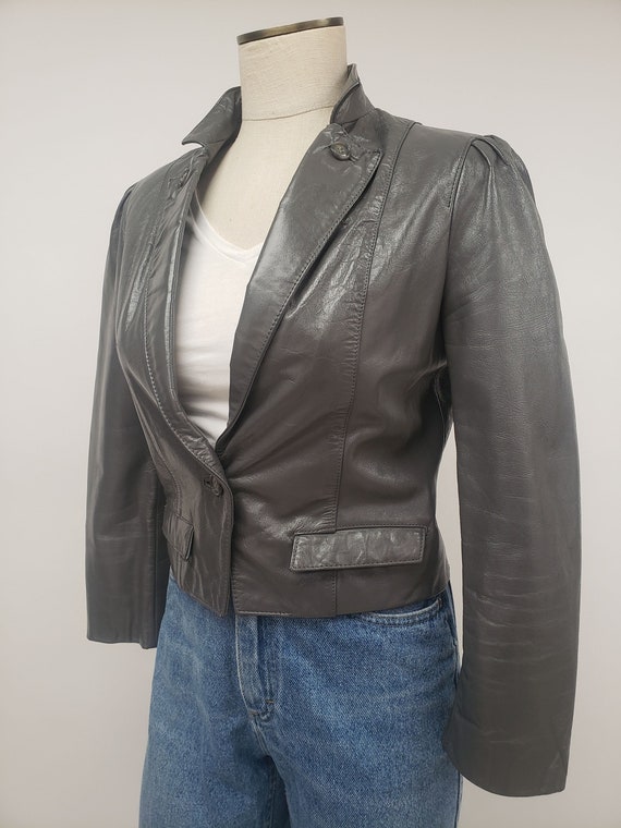 Cleaned Leather - Gray vintage leather blazer jac… - image 9