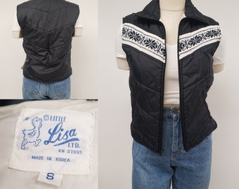 70s vintage puffer vest size Small - Retro ski vest - Little Lisa Ltd. winter vest size S Black and White puffer vest