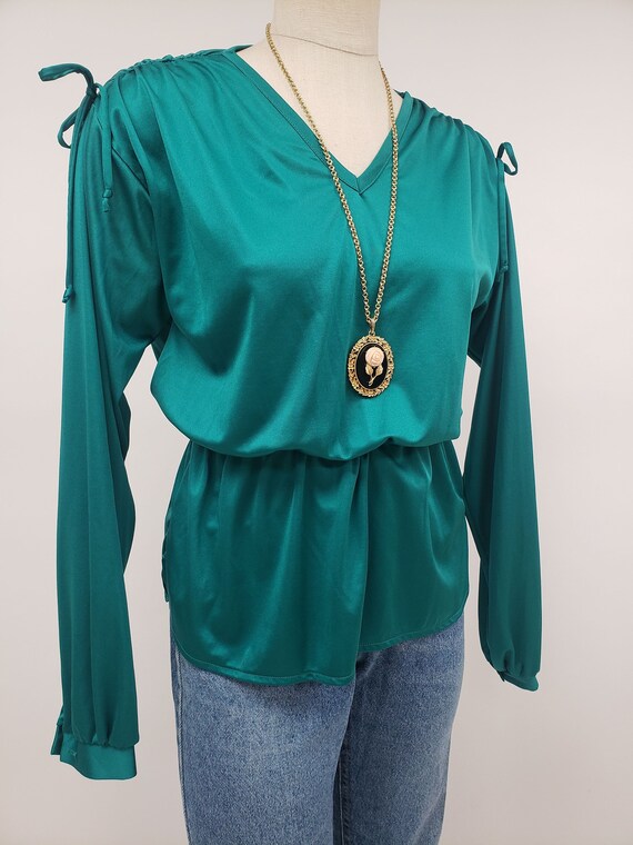 70s vintage shirt- Size S M - Drapey Boho Top - L… - image 2