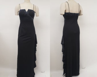 2000s Niki Livas Dress 4 small - vintage formal dress S  - 90s prom dress - Y2K Prom dress - beaded gown - black slip dress S