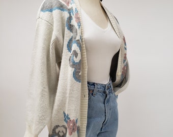 90s oversized vintage sweater  - 90s cardigan  - pastel cardigan - vintage sweater- Size M / L