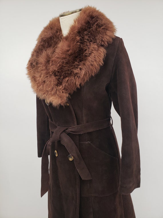 70s vintage suede and shearling coat S - Penny La… - image 3