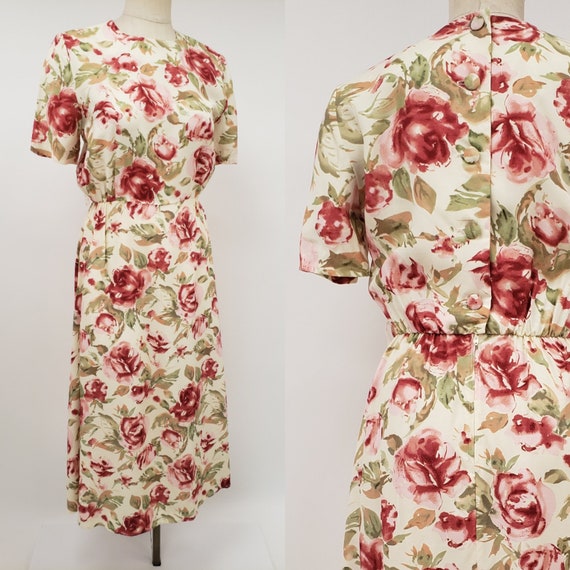 90s vintage dress S midi length - Vintage Rose pr… - image 1