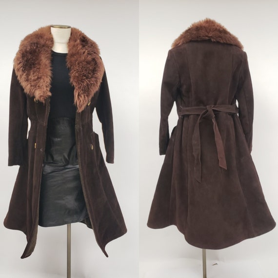 70s vintage suede and shearling coat S - Penny La… - image 2