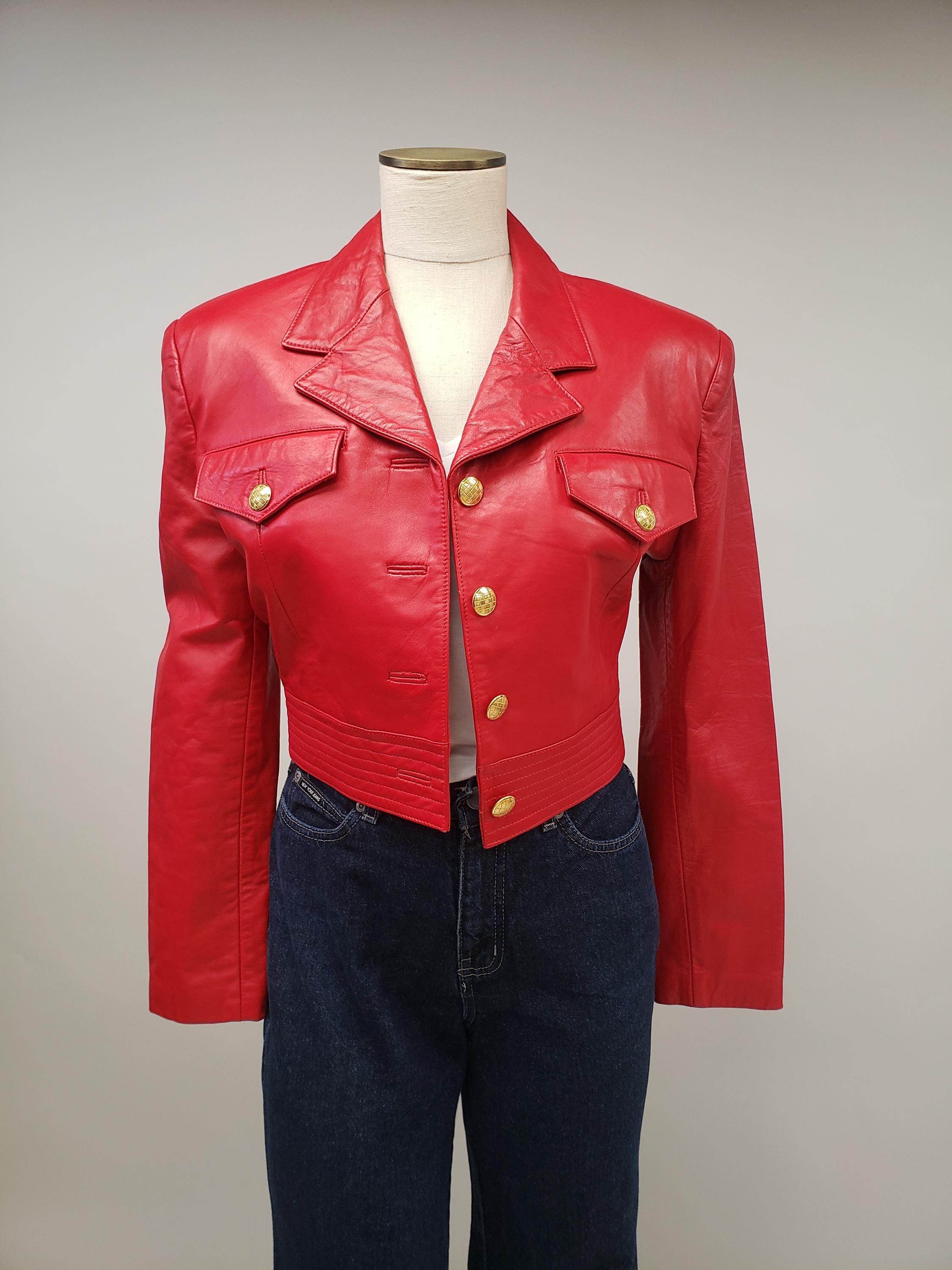 80s- 90s Cropped Michael Hoban North Beach Red Leather Jacket Size